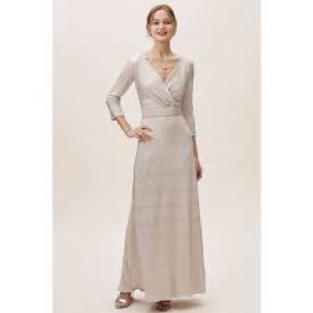 NWT BHLDN Metallic Rose Silver DEIDRA Stretch Long Maxi Dress Gown
